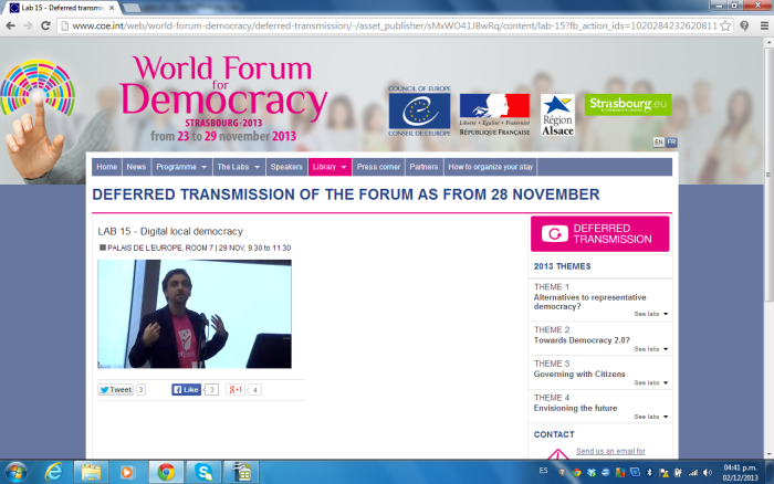  Avances + CitYsens presente en el World Forum for Democracy 2013!