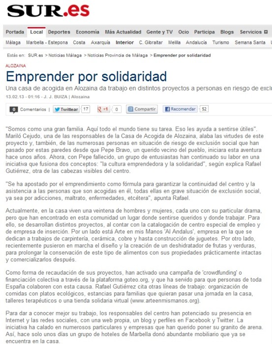 EL DIARIO SUR SE HACE ECO DE NUESTRO PROYECTO